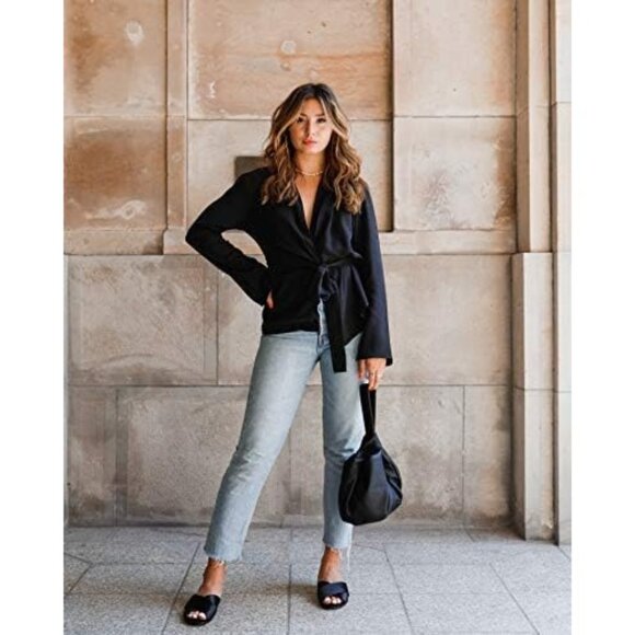 The Drop Women's Black PU Avalon Small Tote Japanese Knot Style Evening Handbag - Picture 3 of 7